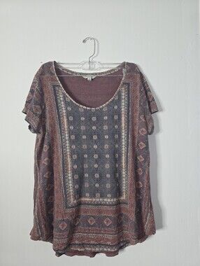 Lucky Brand Kanta Border scoop neck tee bohemian tapestry Sz L